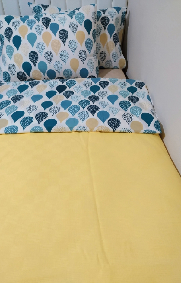 Güçsan 160/220 cm nevresim + lastikli çarşaf + 1 yastık kılıfı tek kişilik takım SARI renk